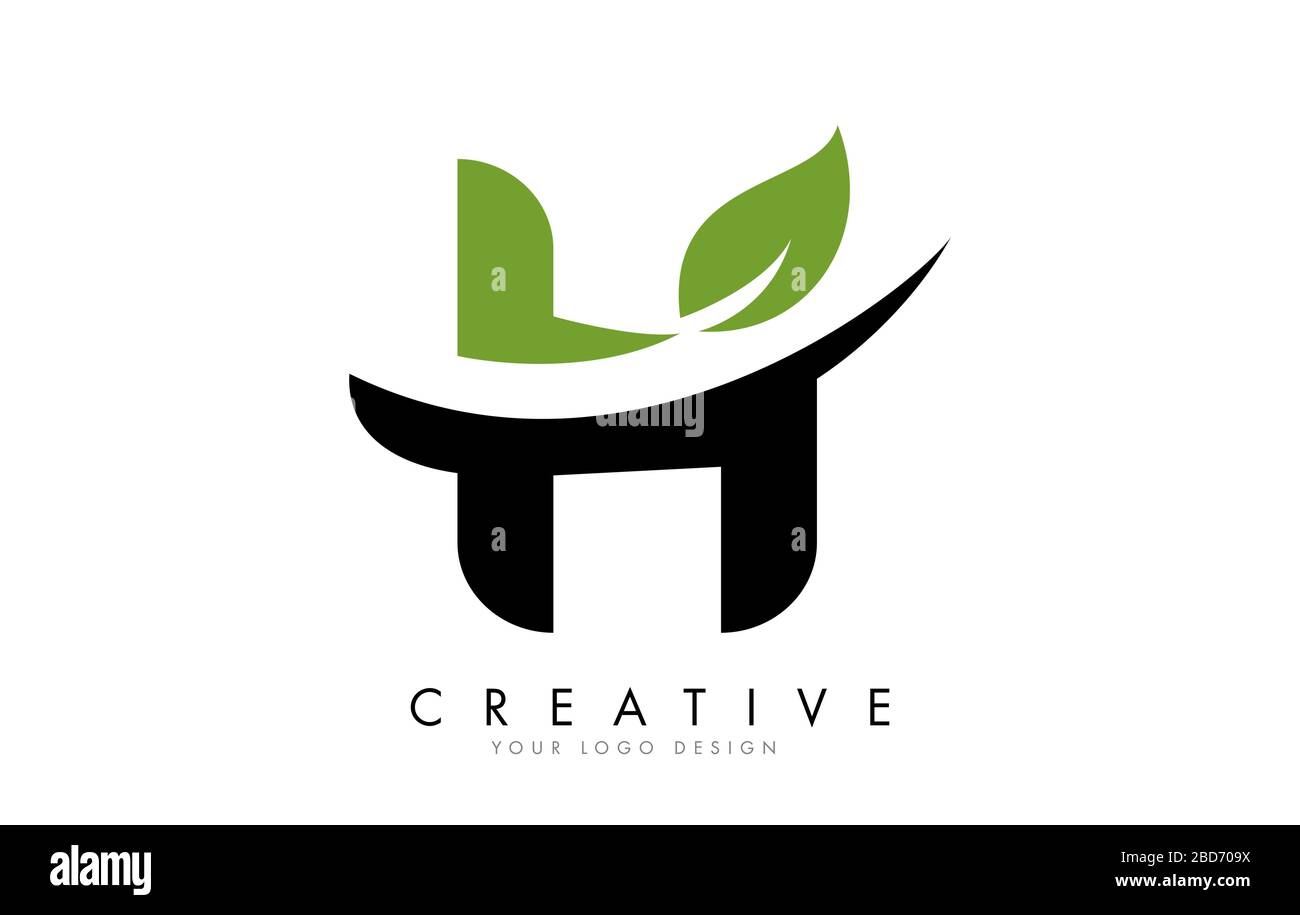 Letter H with Leaf and Creative Swoosh Logo Design. Eco Letter Vector ...