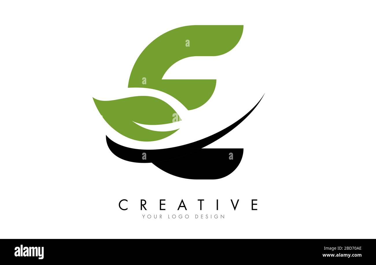 Letter E with Leaf and Creative Swoosh Logo Design. Eco Letter Vector ...