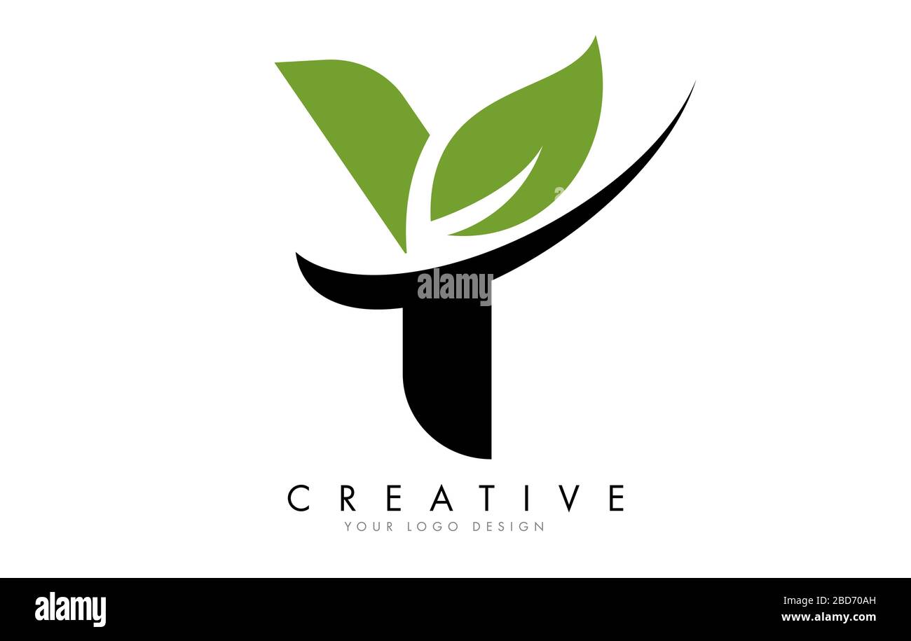 Letter Y with Leaf and Creative Swoosh Logo Design. Eco Letter Vector ...