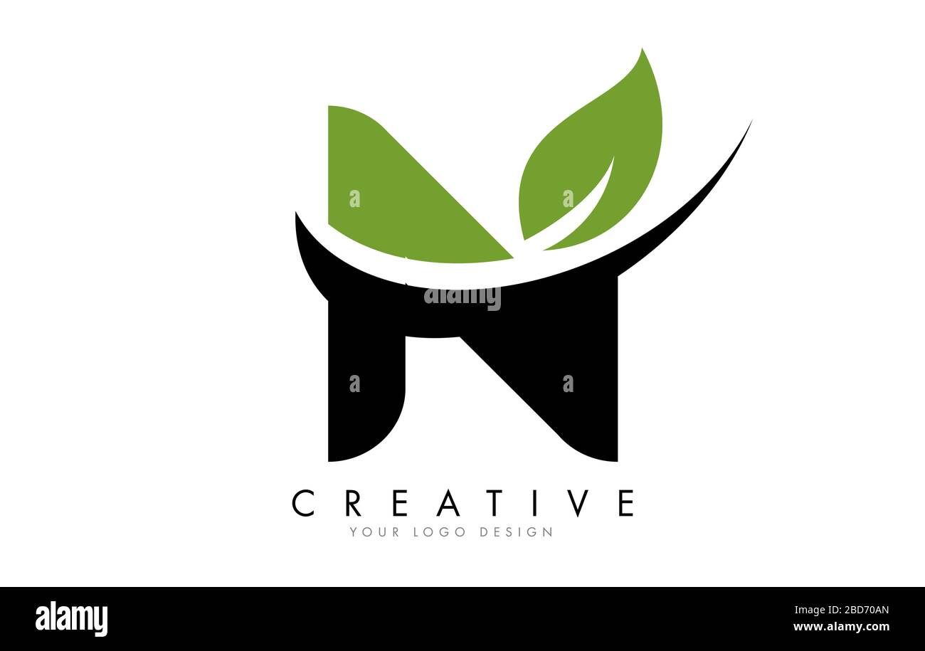 Letter N with Leaf and Creative Swoosh Logo Design. Eco Letter Vector ...