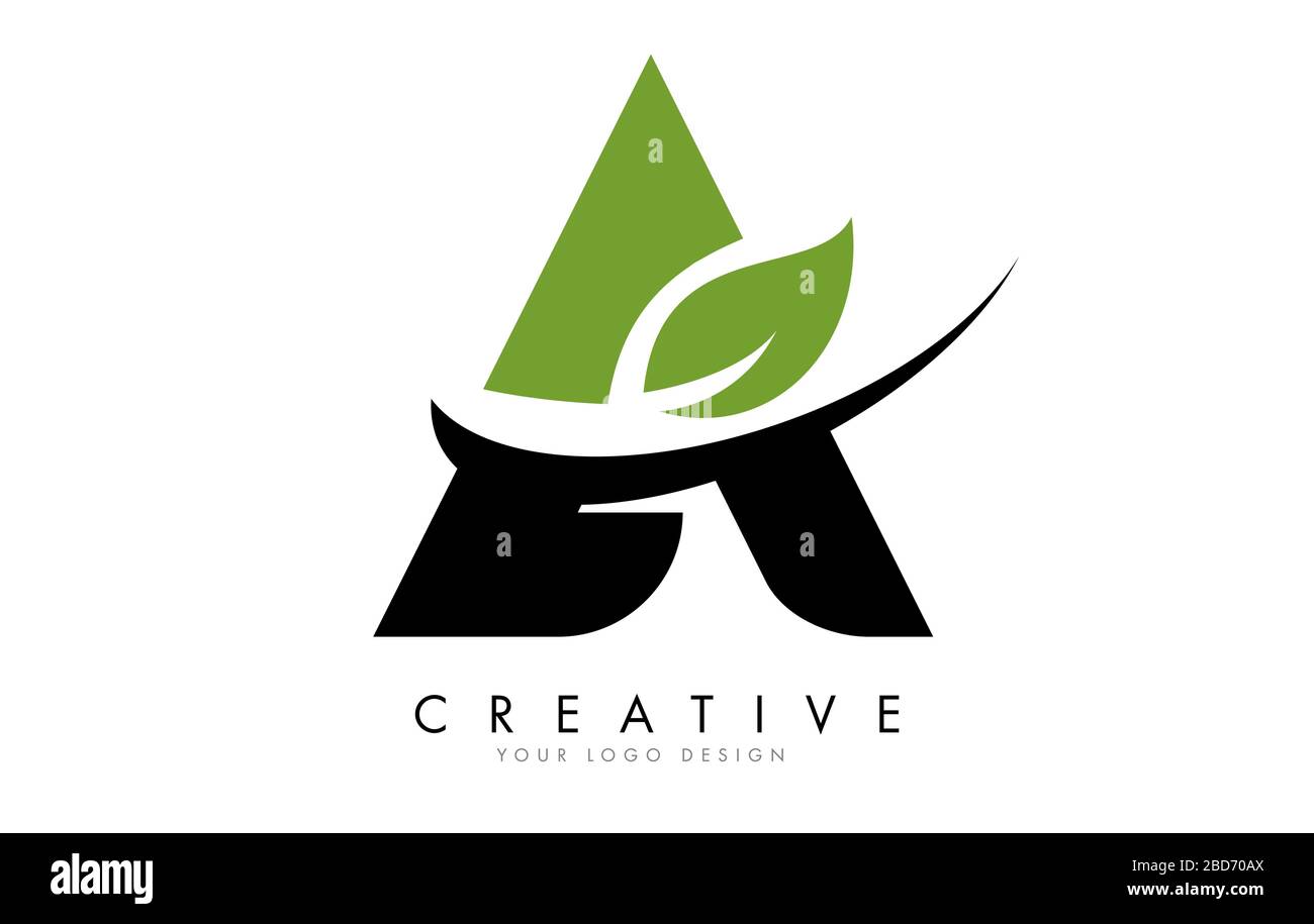 Letter A with Leaf and Creative Swoosh Logo Design. Eco Letter Vector ...