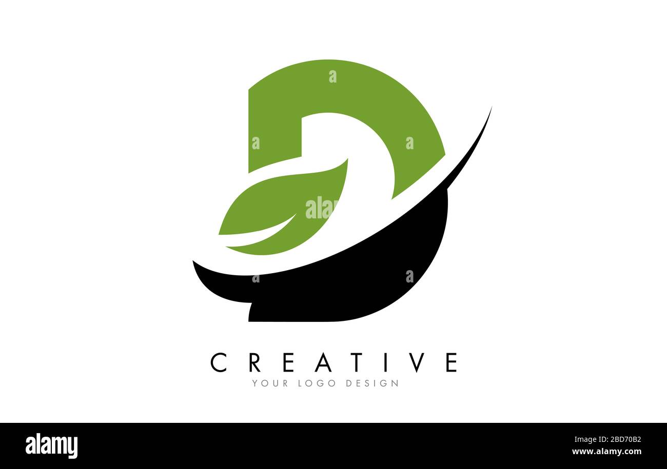 Letter D with Leaf and Creative Swoosh Logo Design. Eco Letter Vector ...
