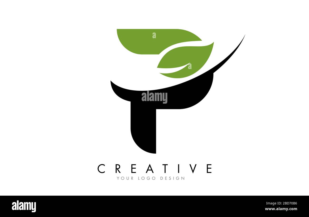 Letter P with Leaf and Creative Swoosh Logo Design. Eco Letter Vector ...