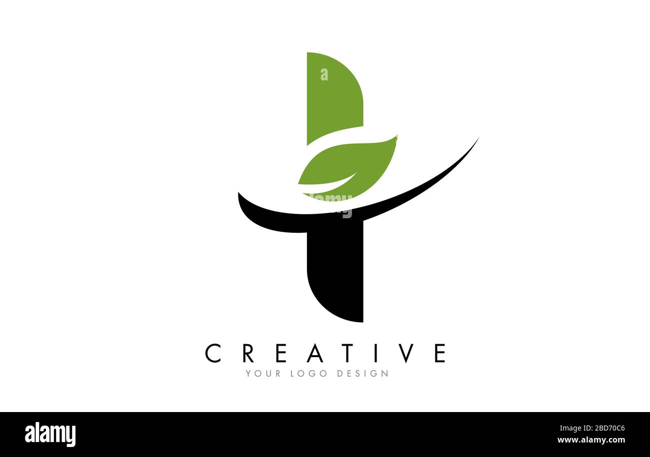 Letter I with Leaf and Creative Swoosh Logo Design. Eco Letter Vector Illustration. Stock Vector