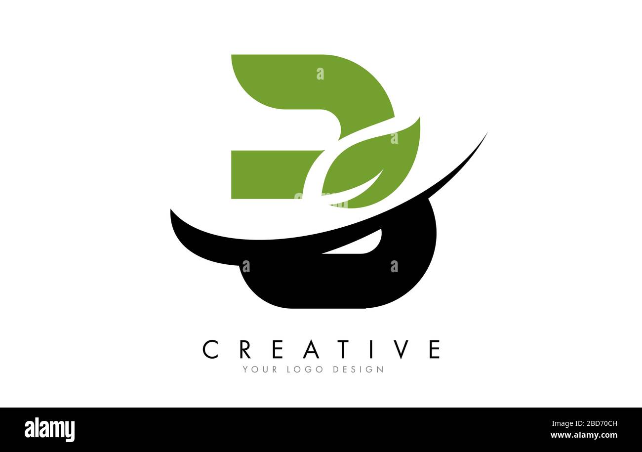 Letter B with Leaf and Creative Swoosh Logo Design. Eco Letter Vector ...