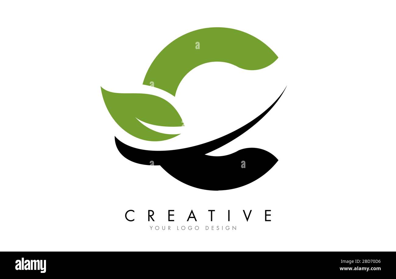 Letter C with Leaf and Creative Swoosh Logo Design. Eco Letter Vector ...