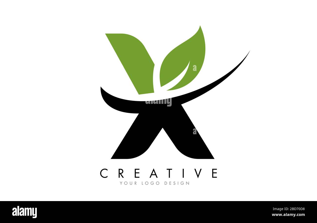 Letter X with Leaf and Creative Swoosh Logo Design. Eco Letter Vector ...