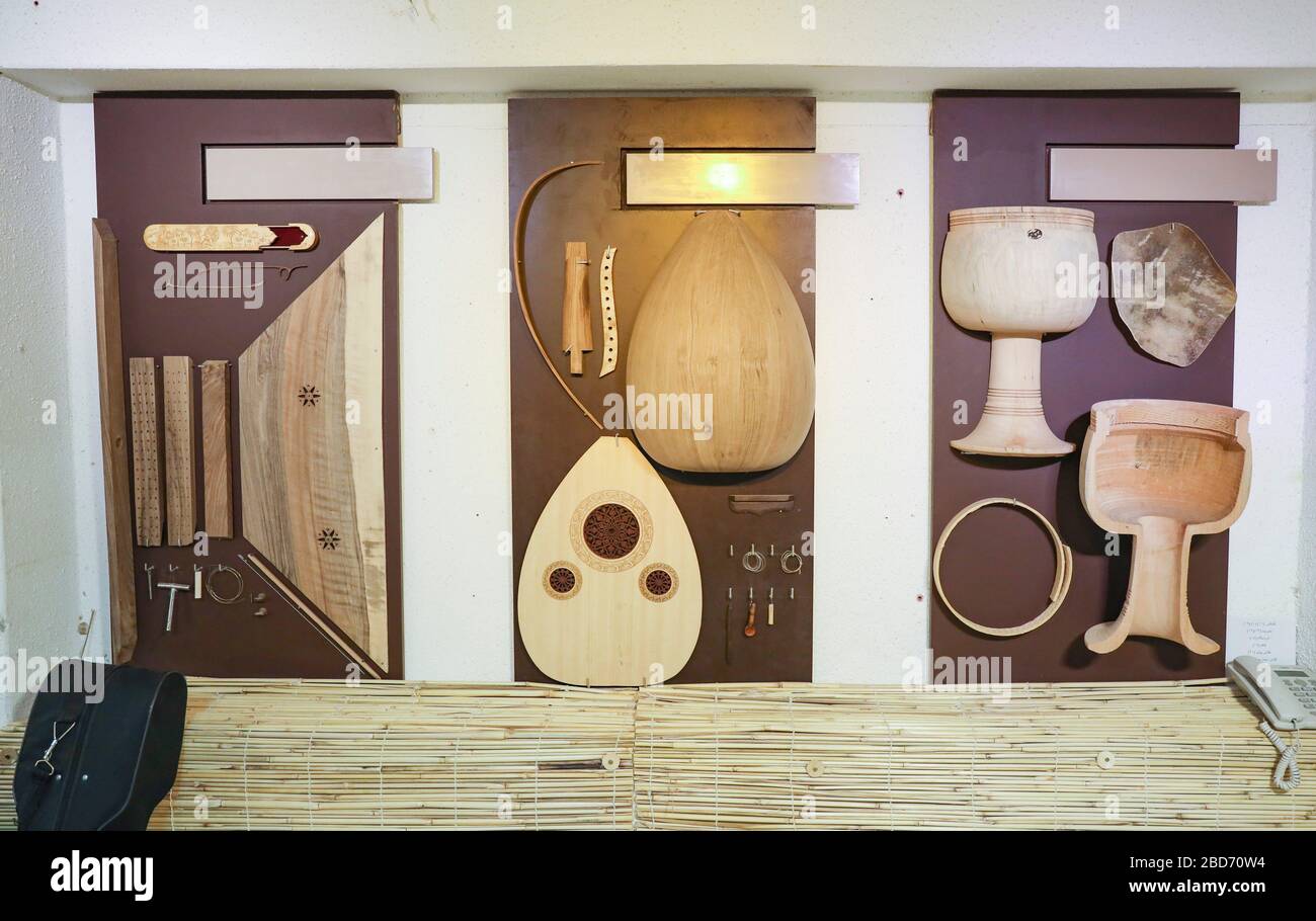 Basic components of Oud instrument in Museum of Music in Isfahan