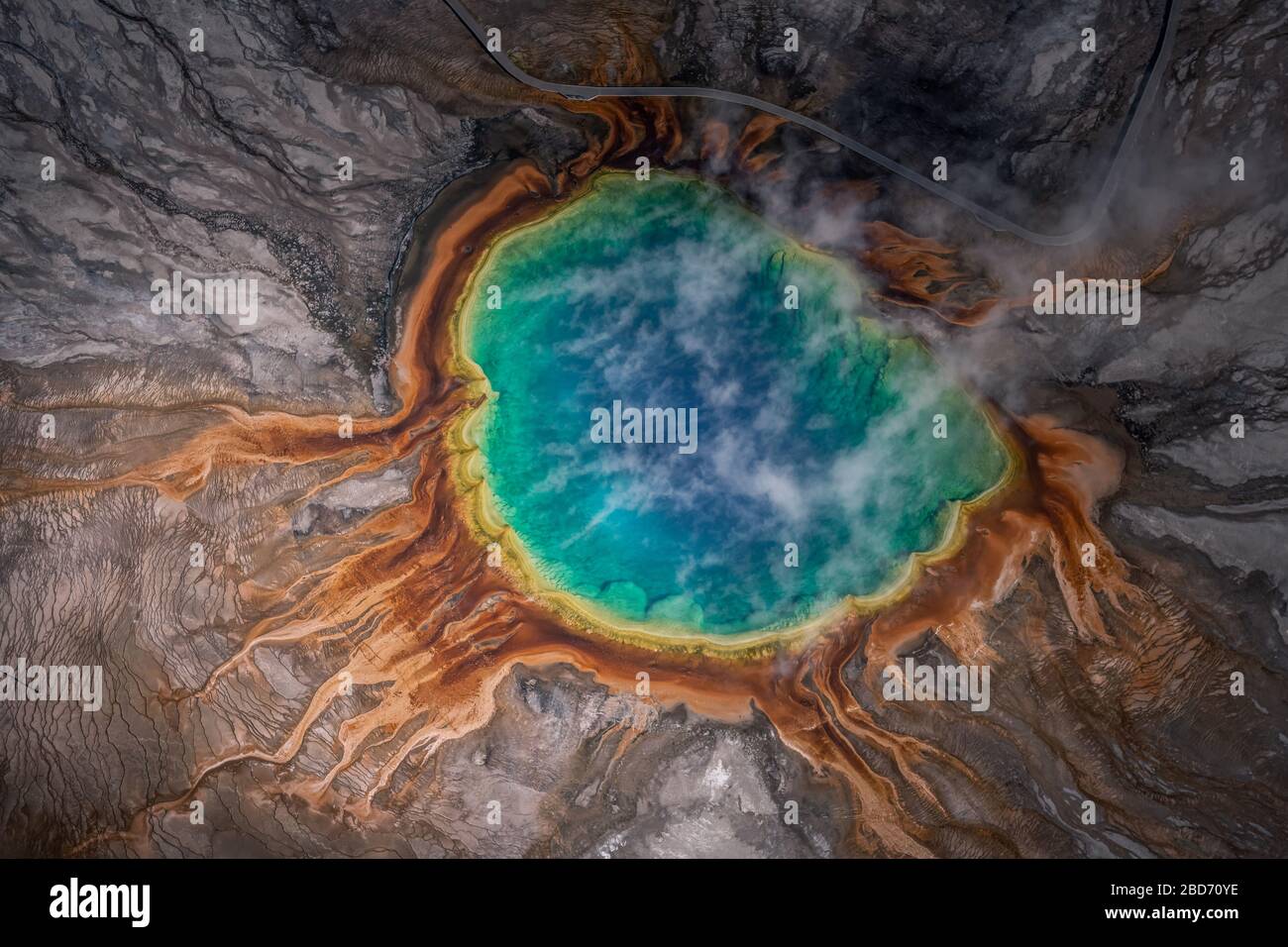 Aerial view of Grand prismatic spring in Yellowstone national park, USA Stock Photo