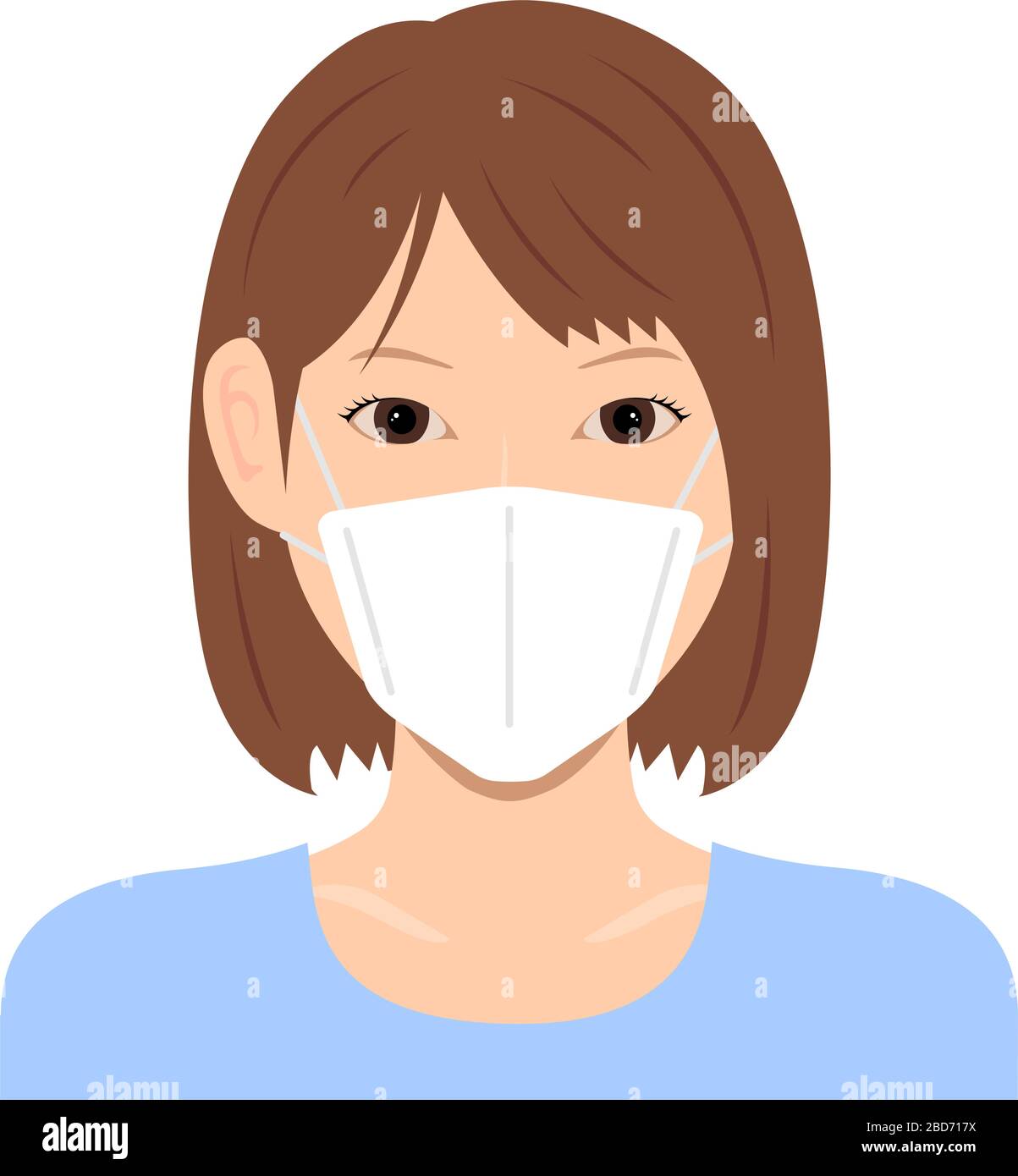 Young asian woman (upper body ) wearing a mask vector illustration / Coronavirus (influenza hay fever etc.) prevention. Stock Vector