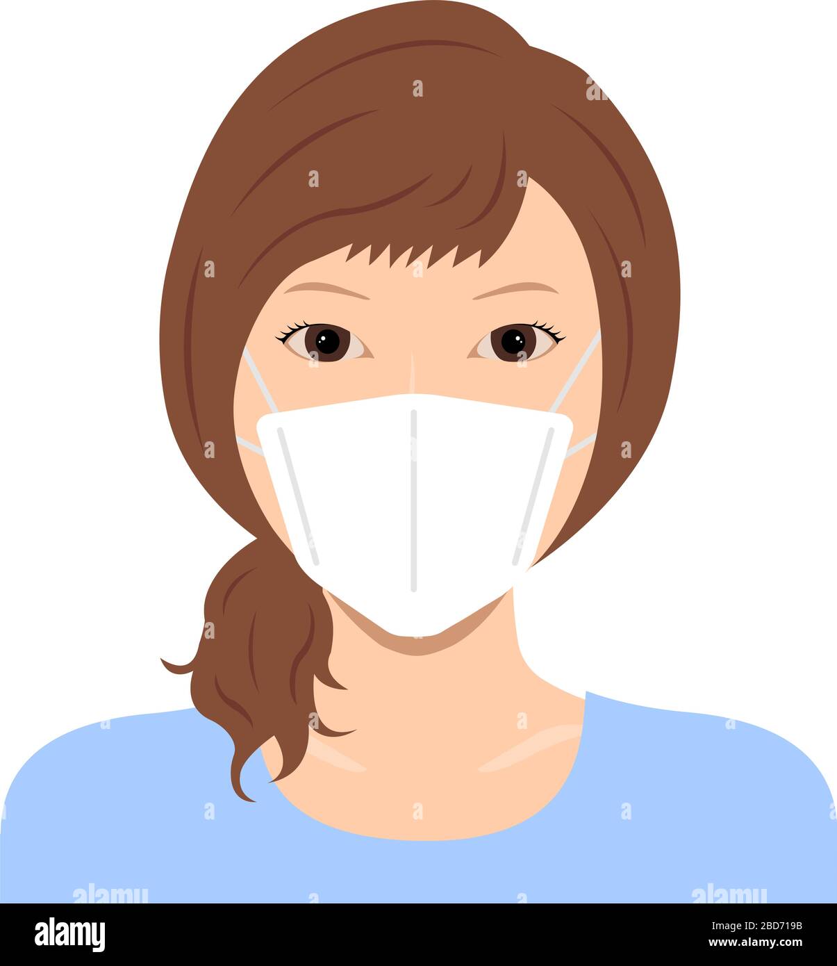 Young asian woman (upper body ) wearing a mask vector illustration / Coronavirus (influenza hay fever etc.) prevention. Stock Vector