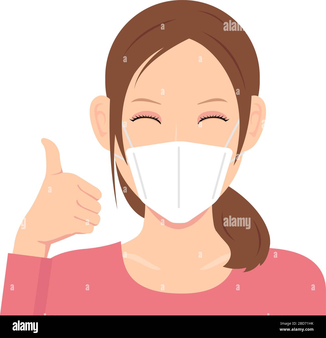 Young woman wearing a mask vector illustration (upper body) / thumb up with smiling Stock Vector