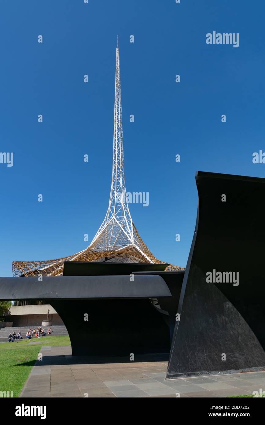 Melbourne Australia March 10 2019; Tall white spire tower on top of