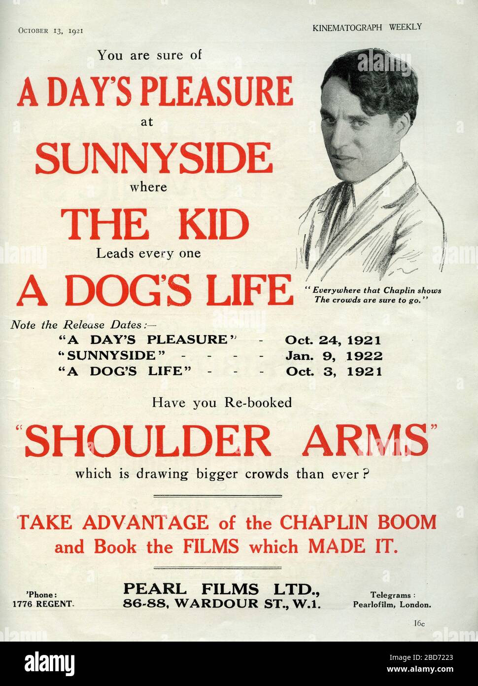 CHARLIE CHAPLIN in A DAY'S PLEASURE / SUNNYSIDE / THE KID / A DOG'S LIFE and a reissue of SHOULDER ARMS 1921 Charles Chaplin Productions / Pearl Films Ltd / First National Pictures Stock Photo