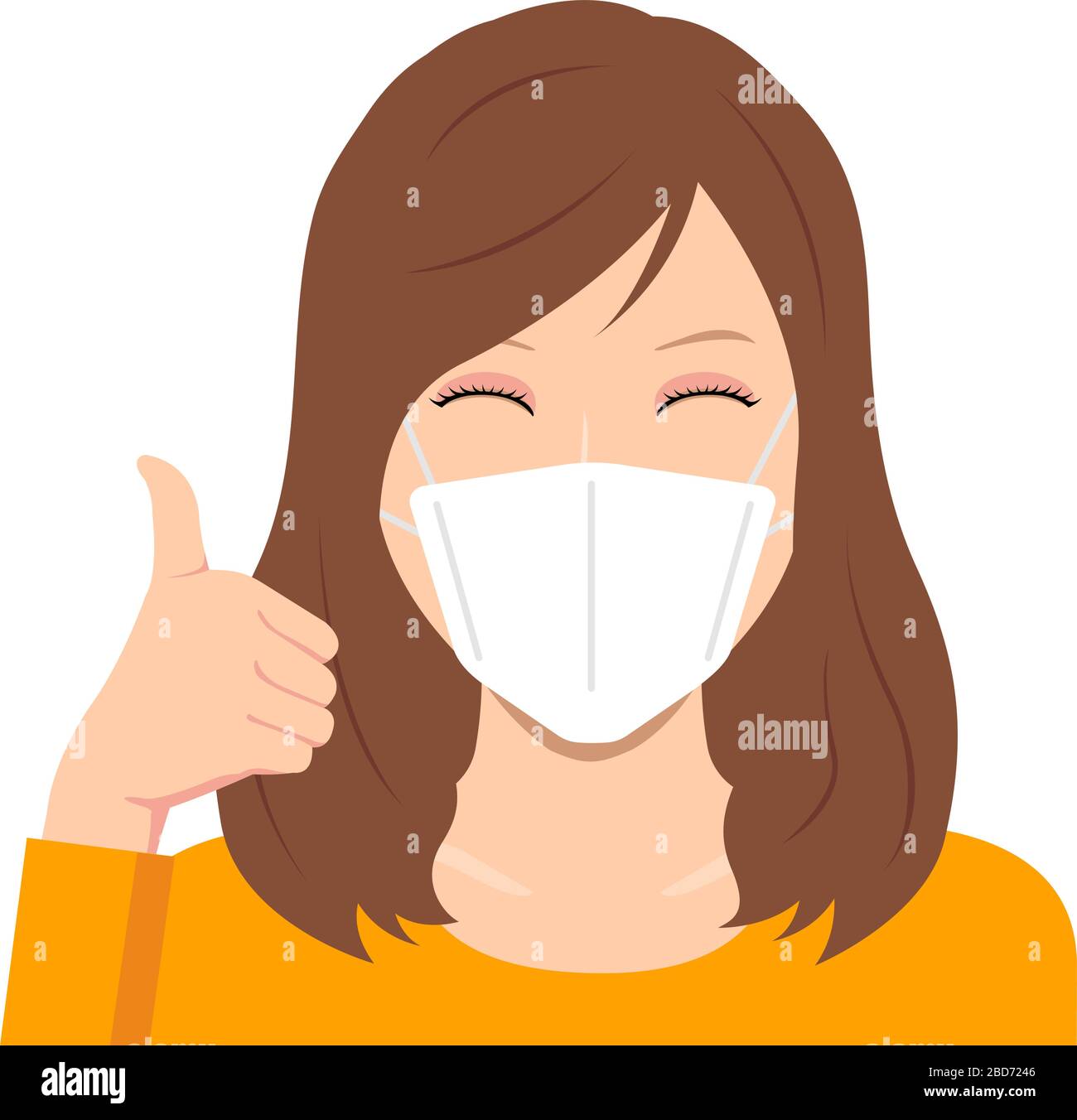 Young woman wearing a mask vector illustration (upper body) / thumb up with smiling Stock Vector