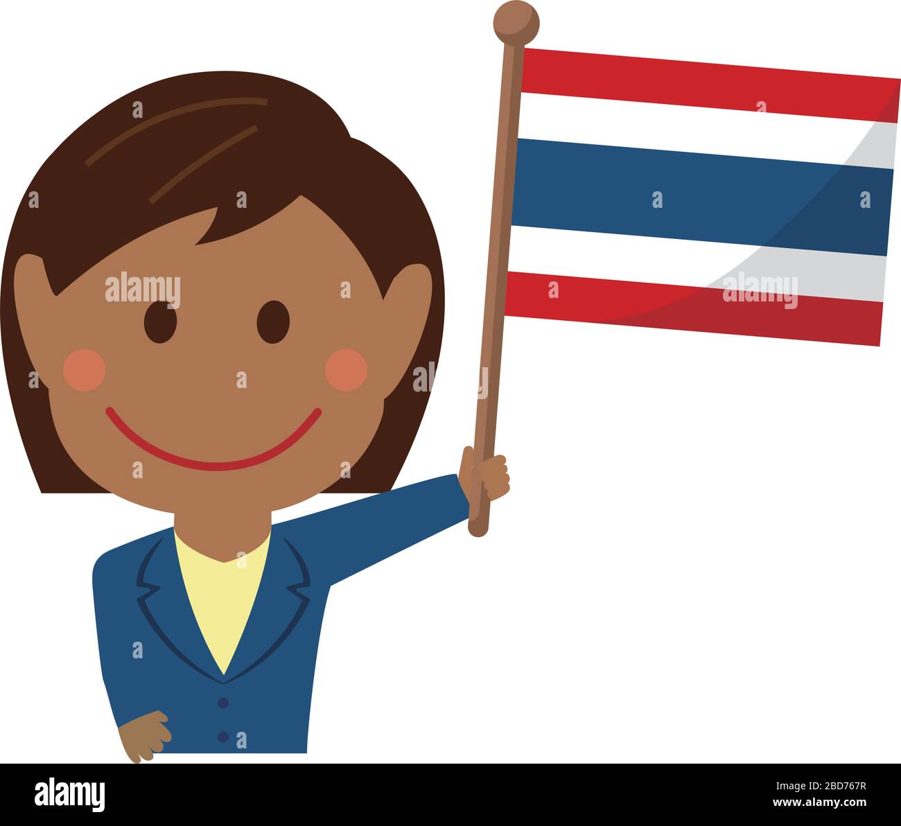 Cartoon business woman with national flags / Thailand . Flat vector illustration. Stock Vector