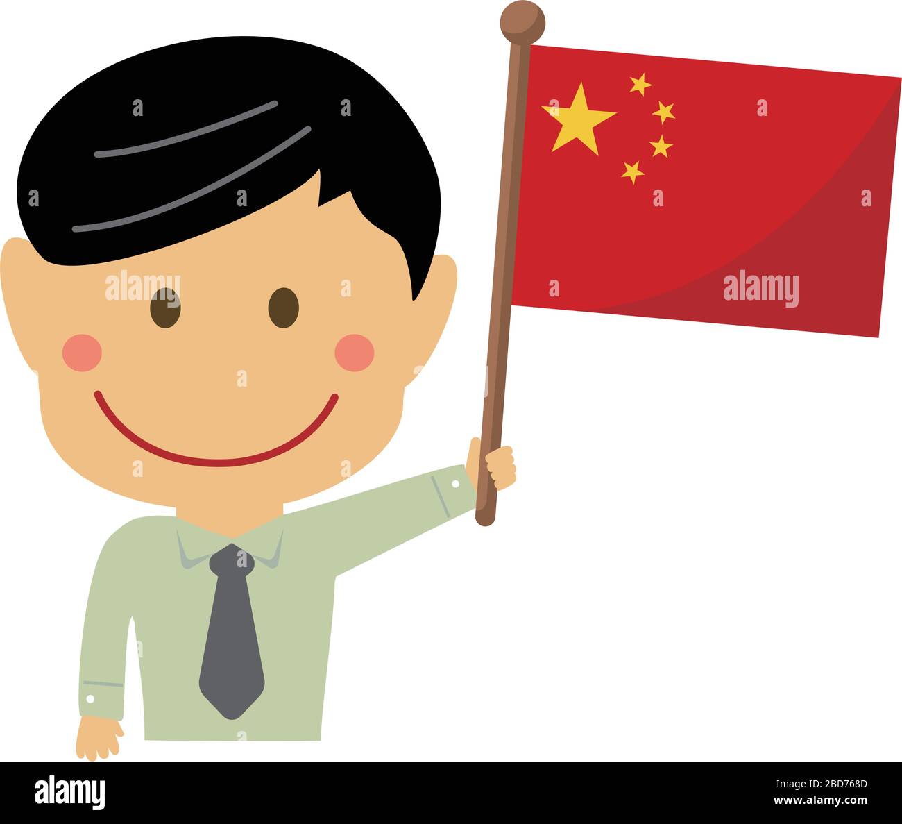 Cartoon business man with national flags /China. Flat vector illustration. Stock Vector