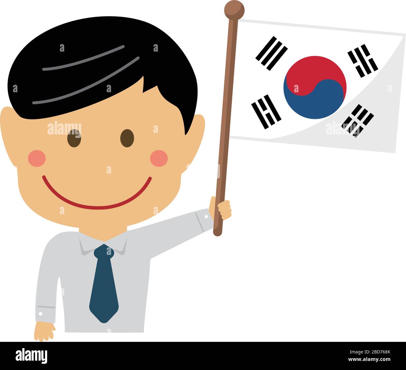 Cartoon business man with national flags / South korea. Flat vector illustration. Stock Vector