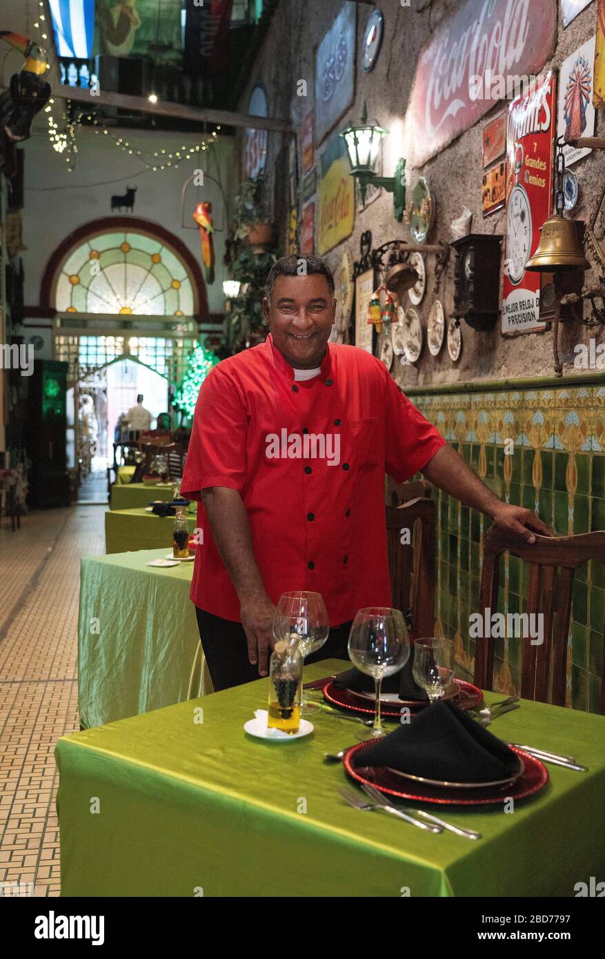 San Cristobal restaurant,Havana,Cuba, visited by President Barack Obama in 2016. Carlos Valdés,the owner and the chef of San Cristobal. Stock Photo