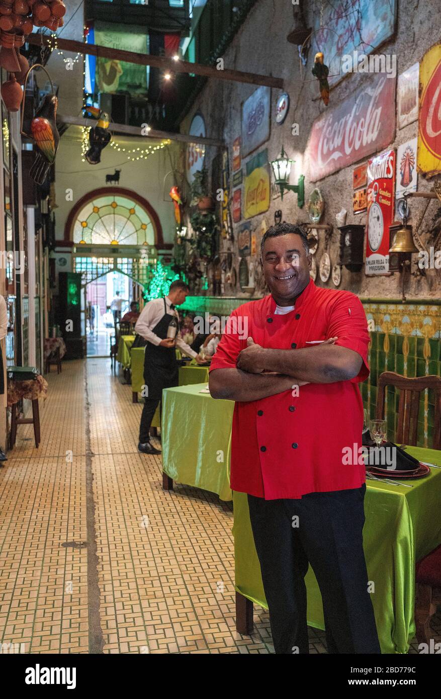 San Cristobal restaurant,Havana,Cuba, visited by President Barack Obama in 2016. Carlos Valdés,the owner and the chef of San Cristobal. Stock Photo