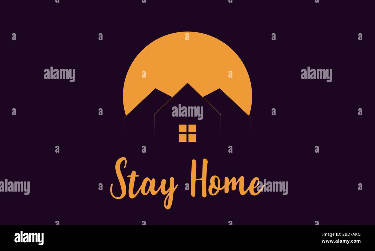 Stay at home slogan with house and heart inside. Protection campaign or measure from coronavirus, COVID--19. Stay home quote text. Stock Vector