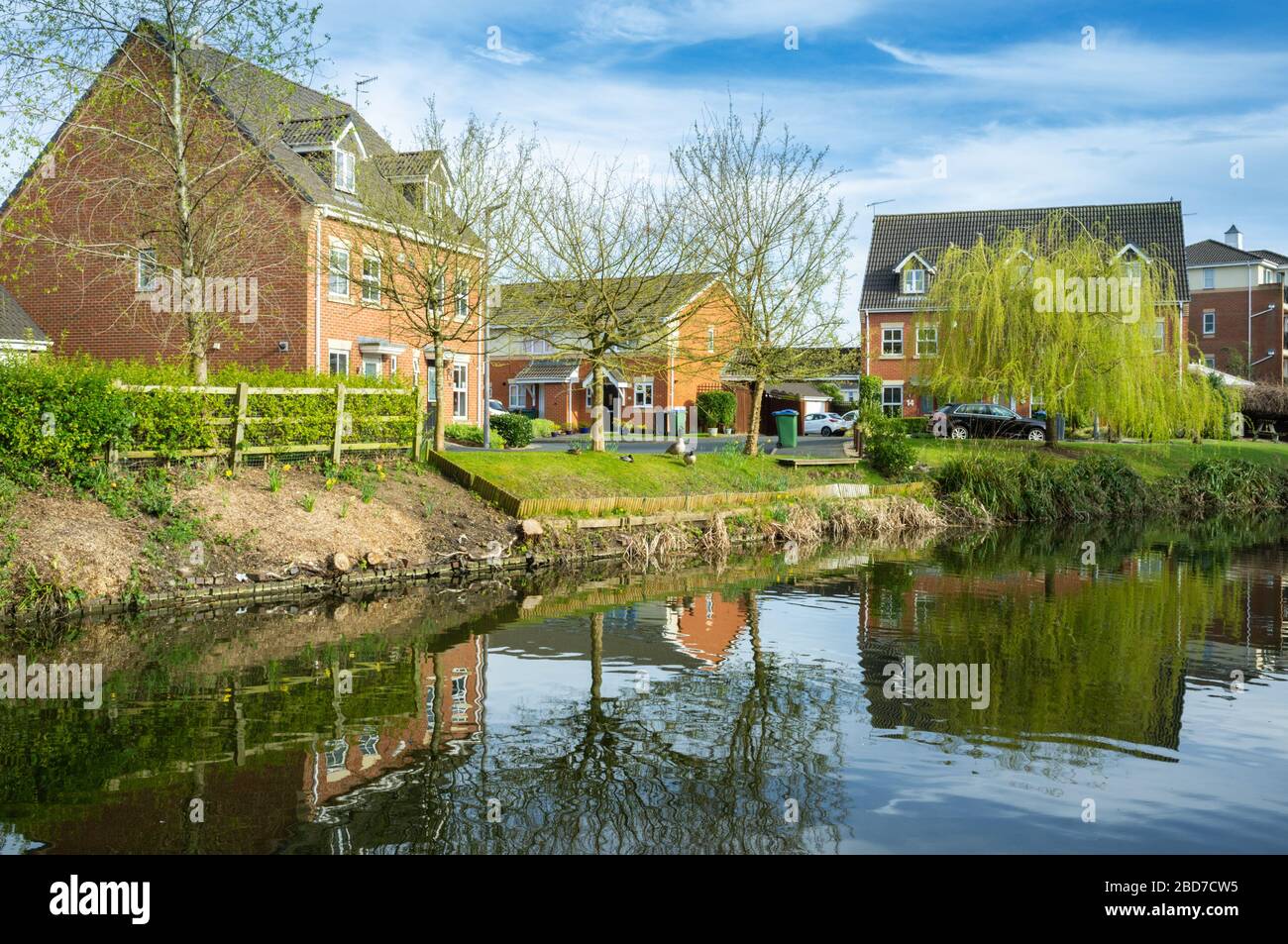 Housing development on a canalside, Cradley Heath, West Midlands UK