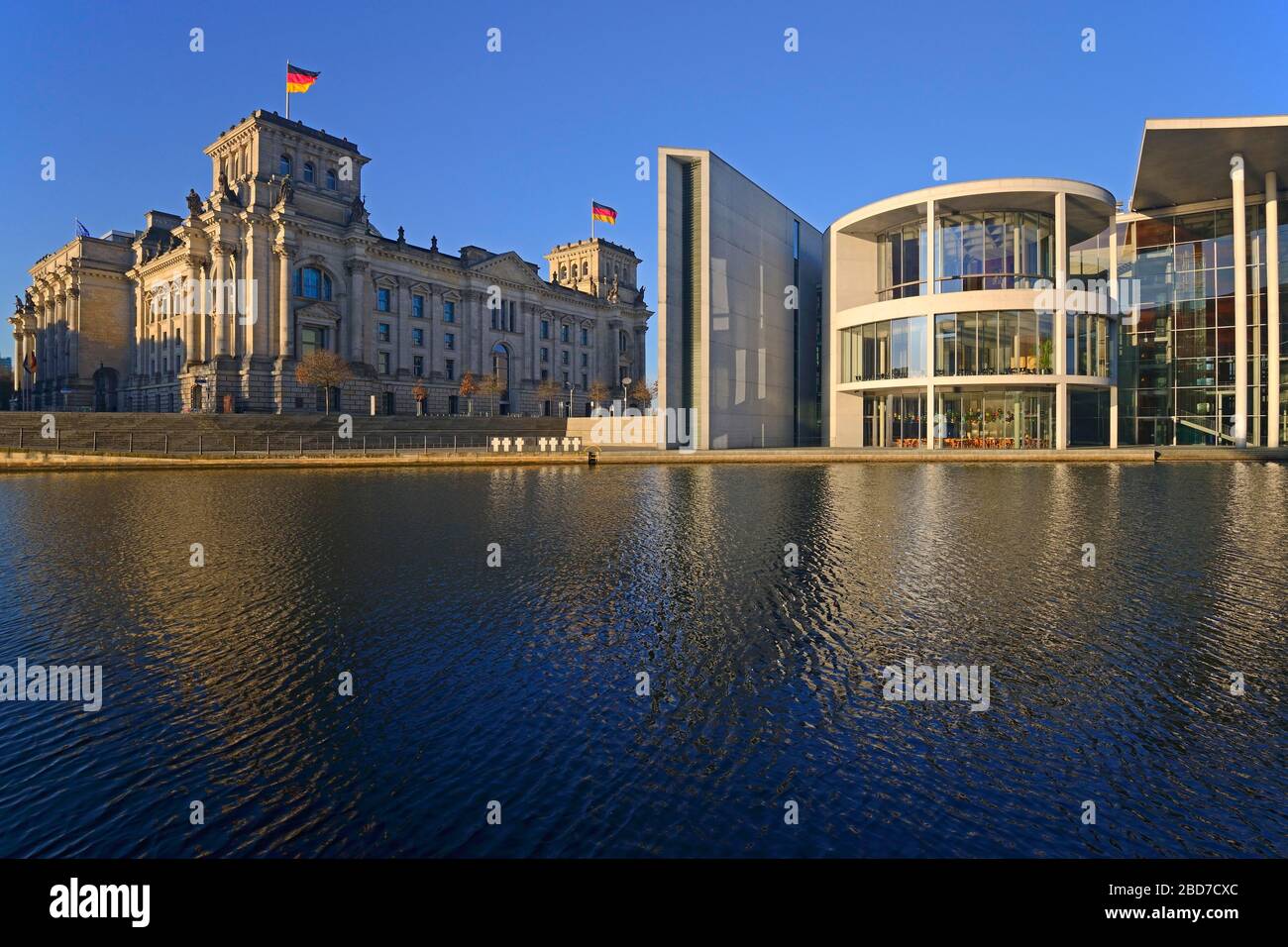 Reichstag and Paul Loebe House on the Spree, Morgenlicht, Berlin-Mitte, Berlin, Germany Stock Photo