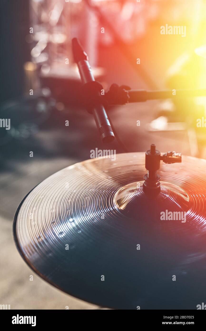 Close up microphone for hi hat drum sound Stock Photo Alamy