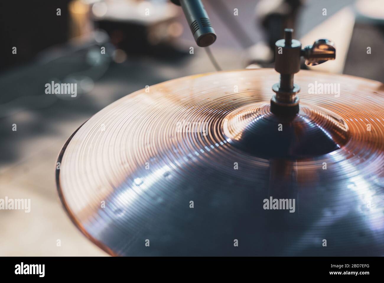 Close up microphone for hi hat drum sound Stock Photo Alamy