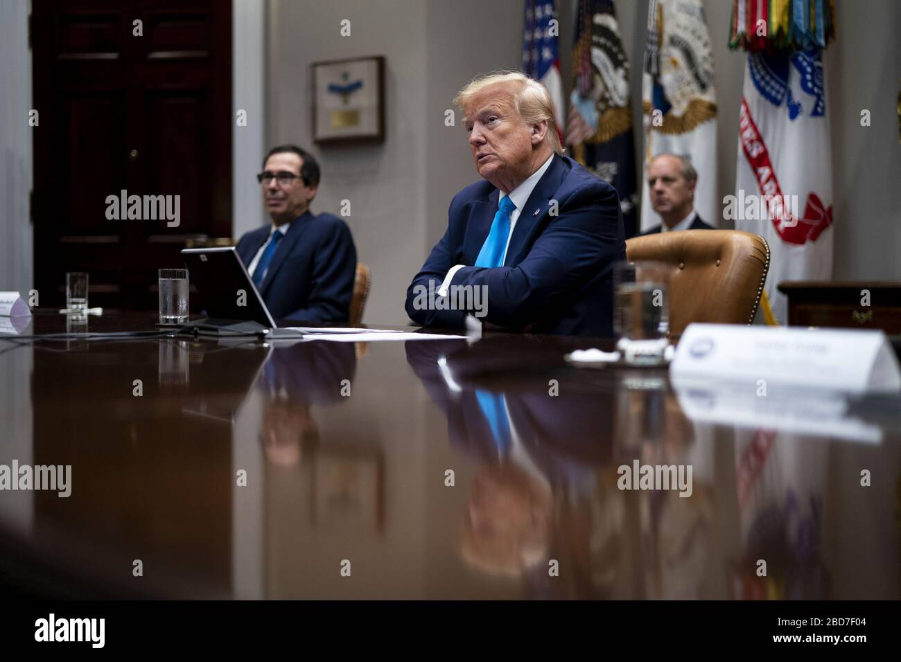 Washington, United States. 07th Apr, 2020. President Donald Trump makes remarks as he participates in a Small Business Relief Update at the White House on Tuesday, April 7, 2020 in Washington, DC President Donald Trump announced in March that companies affected by the coronavirus will be given $50 billion more in low-interest loans federally guaranteed by the Small Business Administration. Photo by Doug Mills/UPI Credit: UPI/Alamy Live News Stock Photo