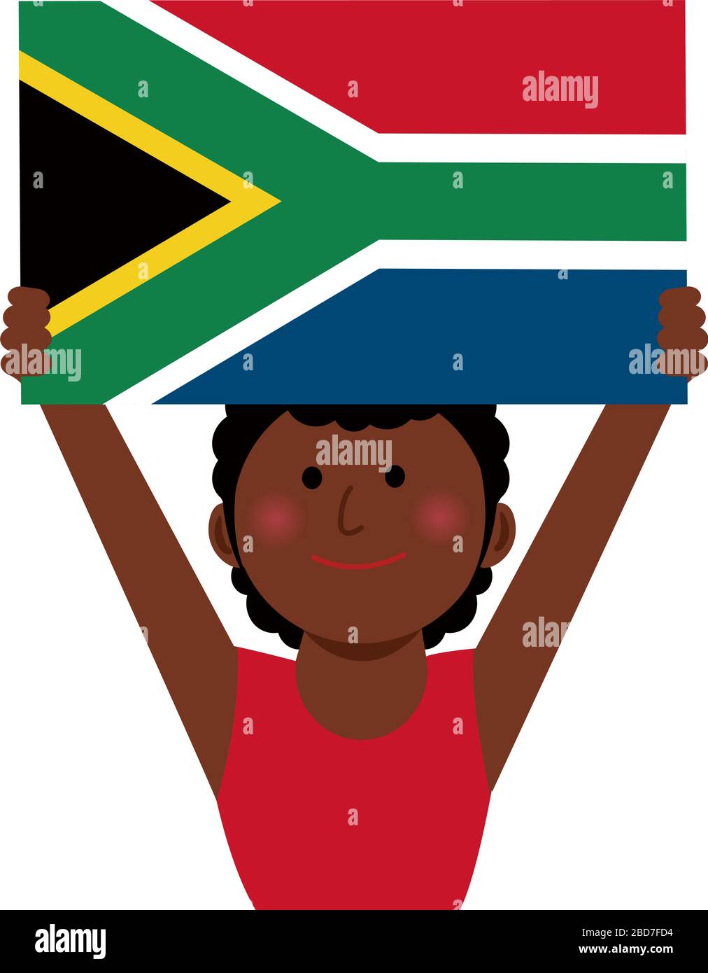 Cartoon woman with national flags / South Africa ( upper body). Flat vector illustration. Stock Vector