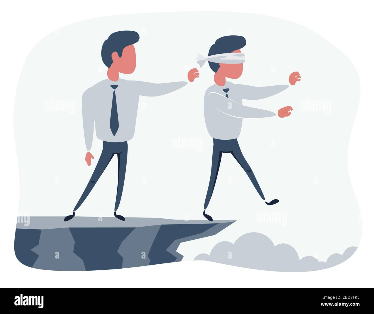 Business man pushing his competitor off the cliff. Concept of competition, sabotage and danger of the corporate business world. Stock Vector