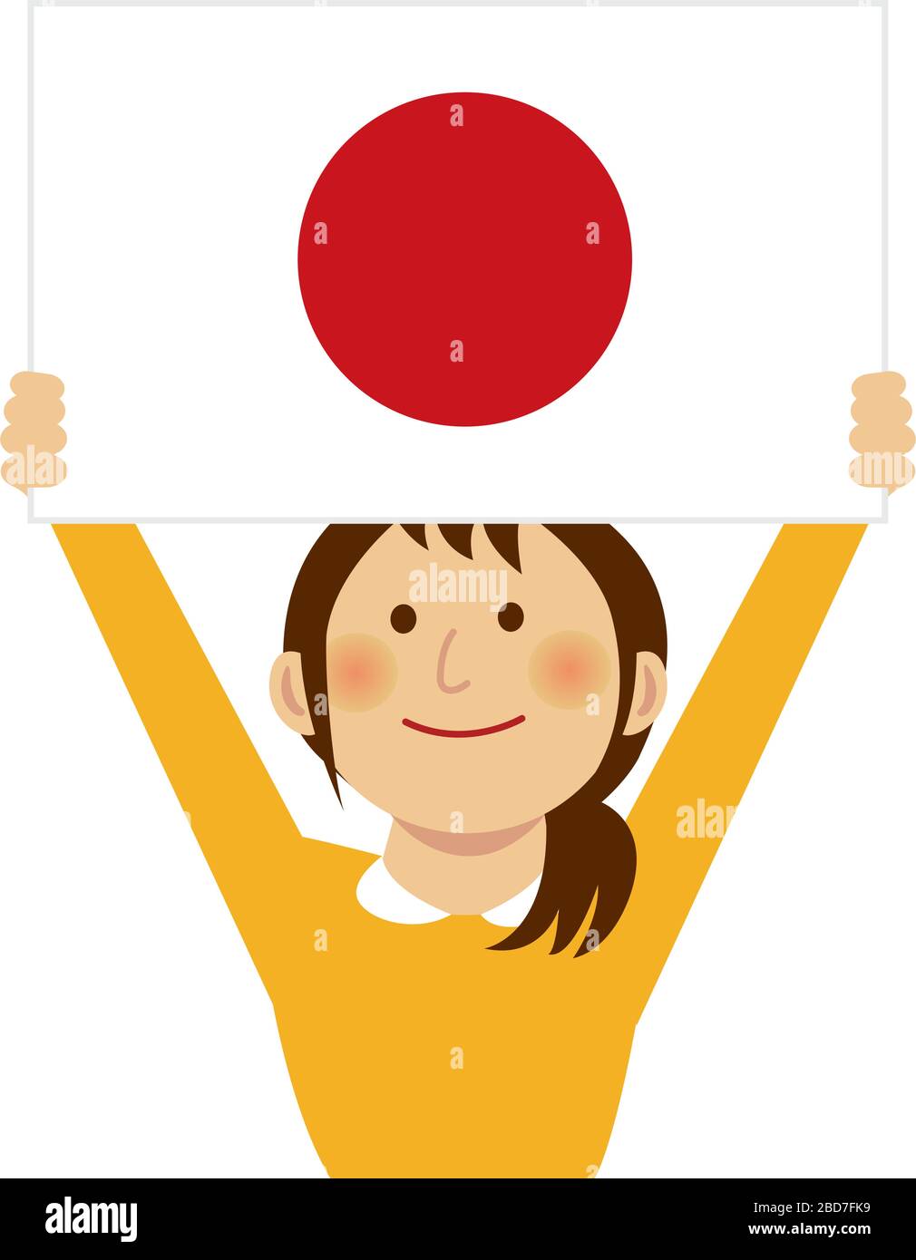 Cartoon woman with national flags / Japan ( upper body). Flat vector illustration. Stock Vector