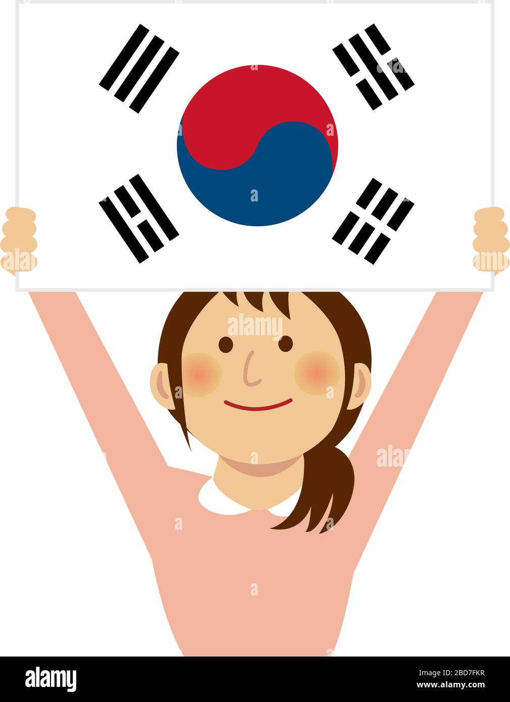 Cartoon woman with national flags / South korea ( upper body). Flat vector illustration. Stock Vector