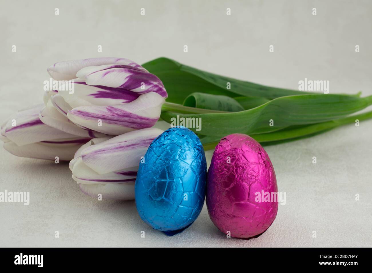 Happy Easter background with chocolate Easter  eggs Stock Photo