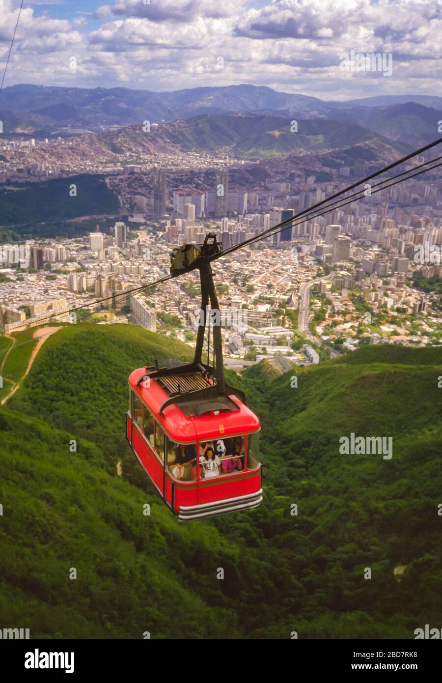 CARACAS, VENEZUELA Teleferico cable car ascends Avila, overlooking