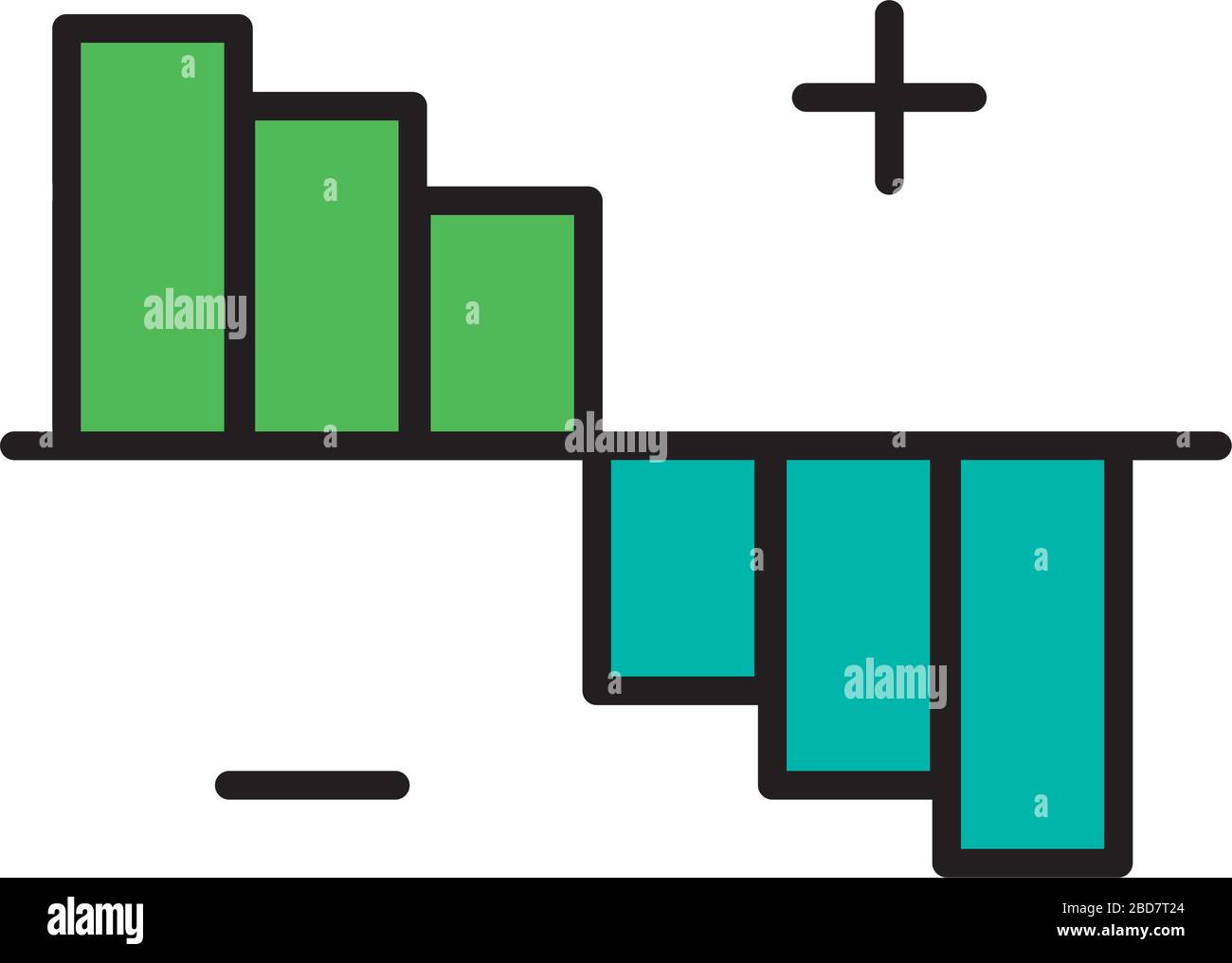 statistics bars with pluss and minus line and fill style icon Stock ...