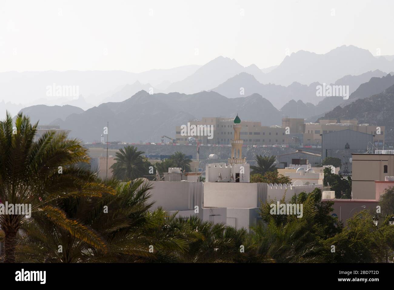 A view across a dry Omani landscape on the outskirts of Muscat. Stock Photo