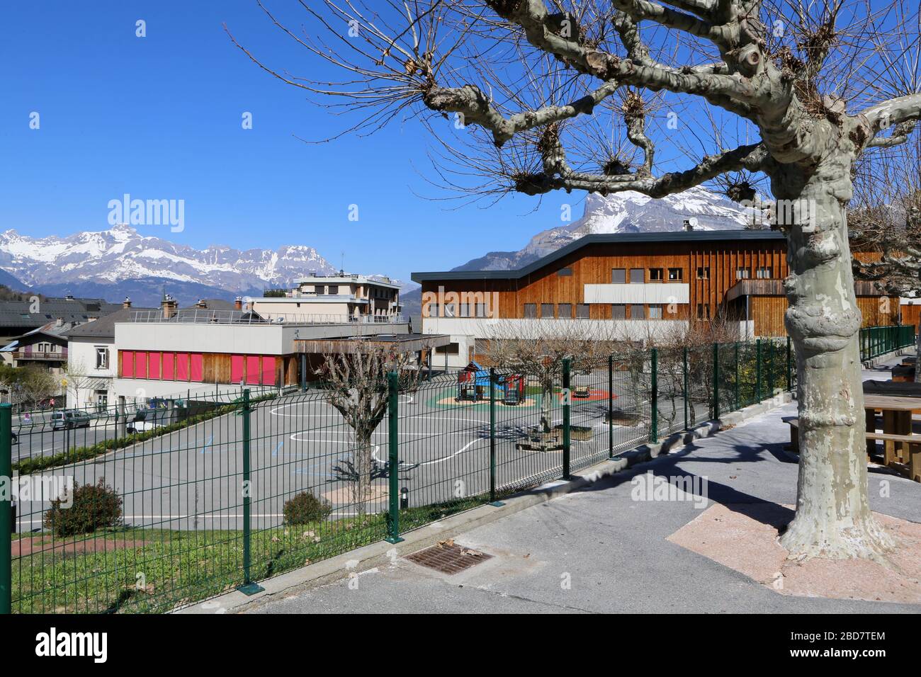 Groupe scolaire Marie Paradis. Saint-Gervais-les-Bains. Haute-Savoie. France. Stock Photo
