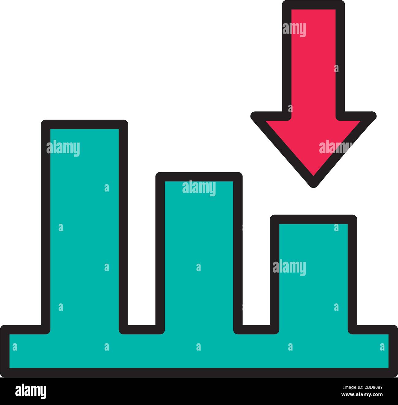 statistics bars with arrow down line and fill style icon Stock Vector ...