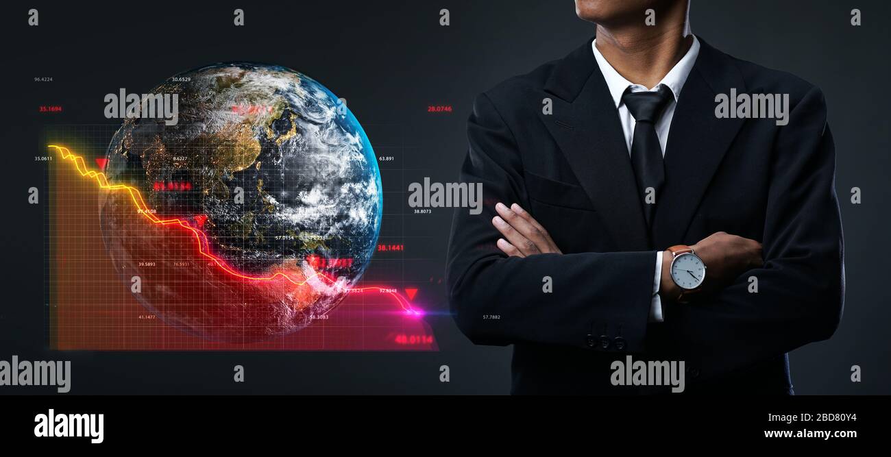 Global Recession Concept. Asian Businessman Arms Crossed Stock Photo