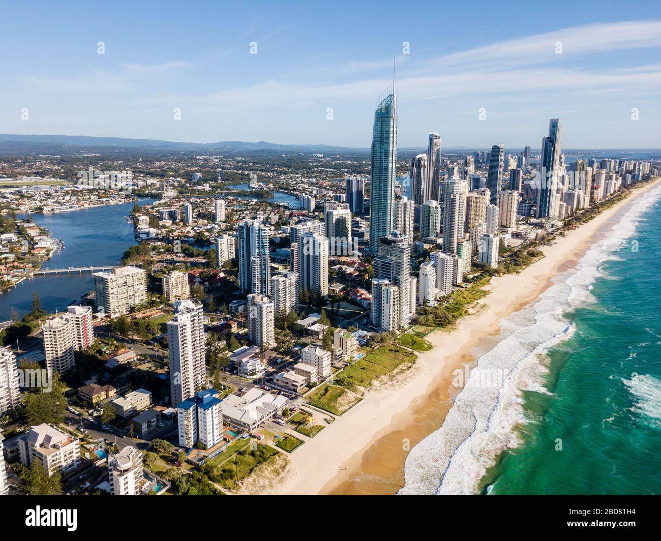 Surfers Paradise aerial view of the coastline on the Gold Coast one of Australia's best beach destinations Stock Photo