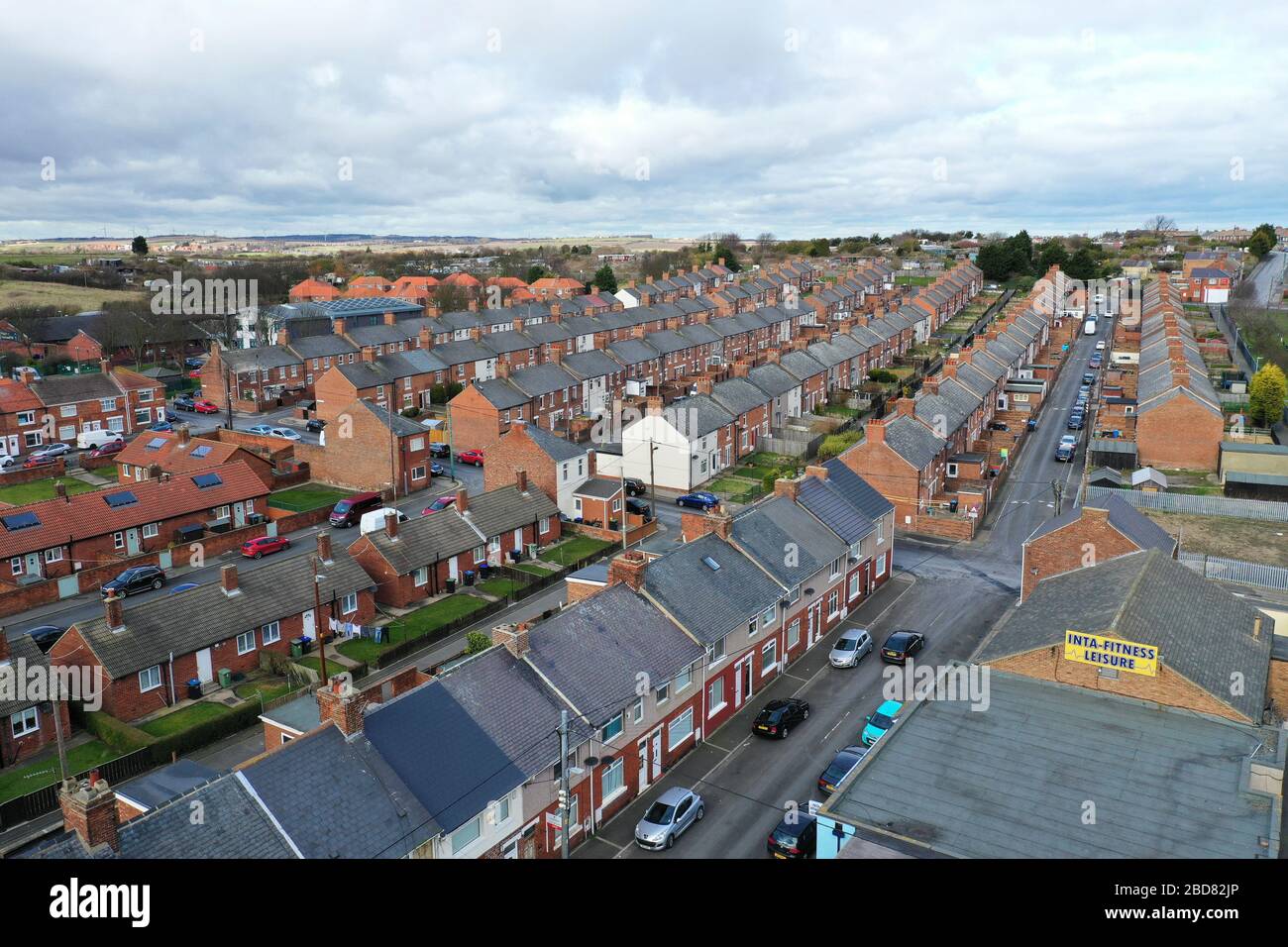Aerial drone view of Easington Colliery County Durham Stock Photo Alamy