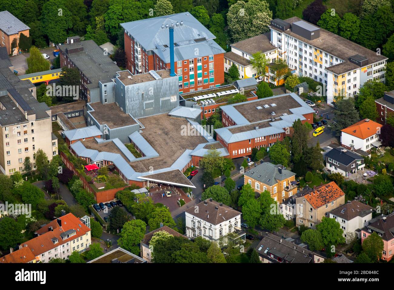 , hospital Allgemeines Krankenhaus Hagen, 09.05.2016, aerial view, Germany, North Rhine-Westphalia, Ruhr Area, Hagen Stock Photo
