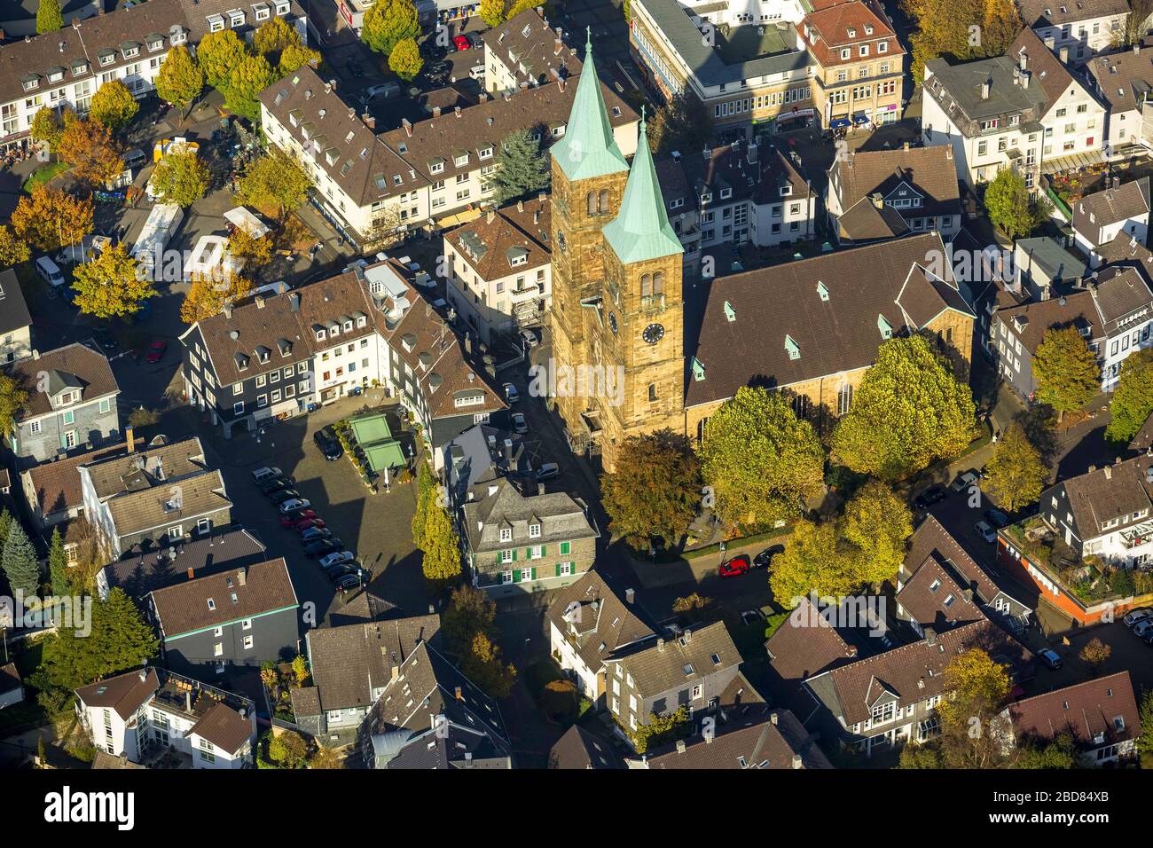 , city centre of Schwelm with Christ Church, Christuskirche, 28.10.2014, aerial view, Germany, North Rhine-Westphalia, Ruhr Area, Schwelm Stock Photo