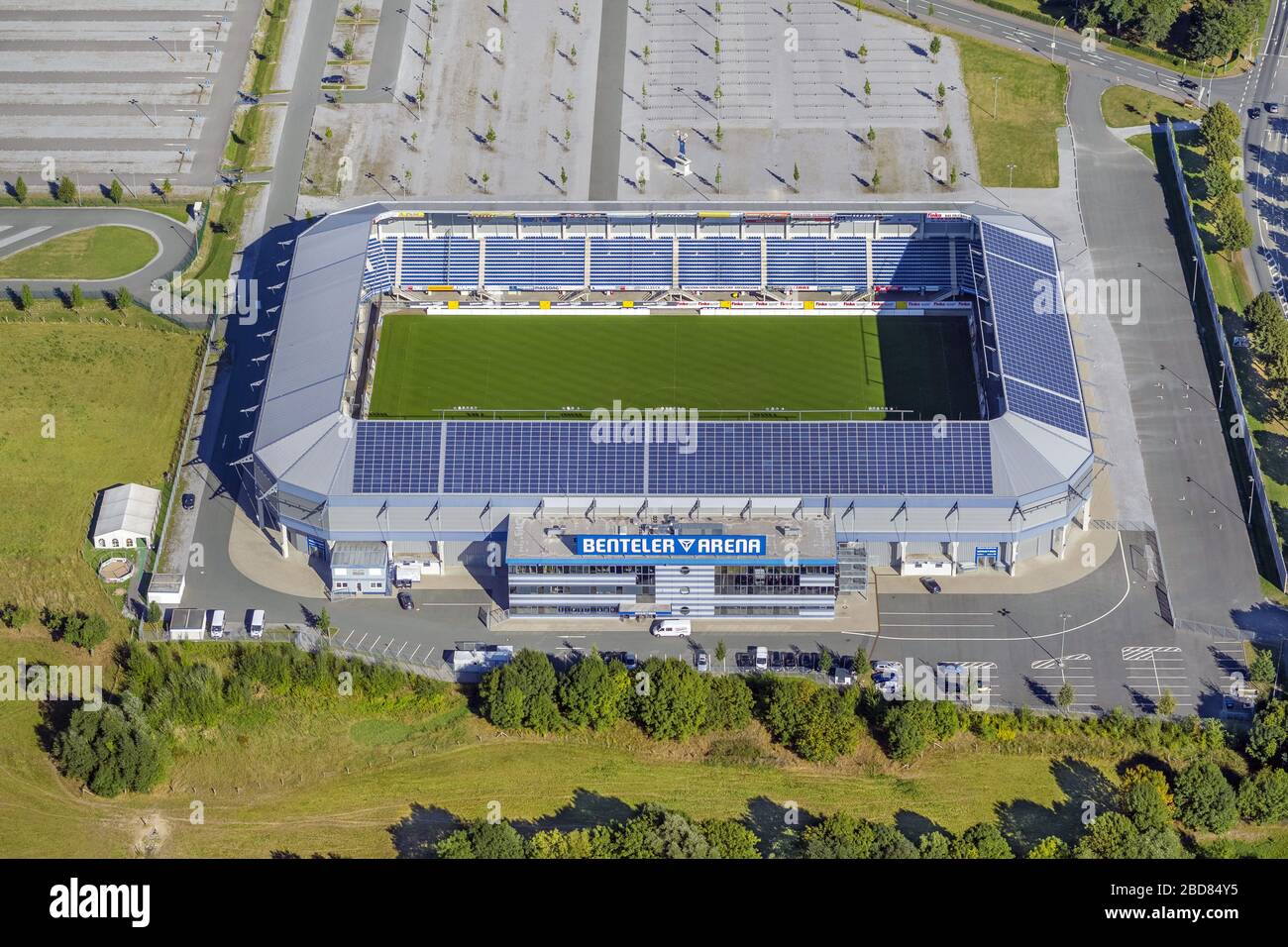 , stadium Benteler Arena of Paderborn, 05.09.2013, aerial view, Germany, North Rhine-Westphalia, East Westphalia, Paderborn Stock Photo