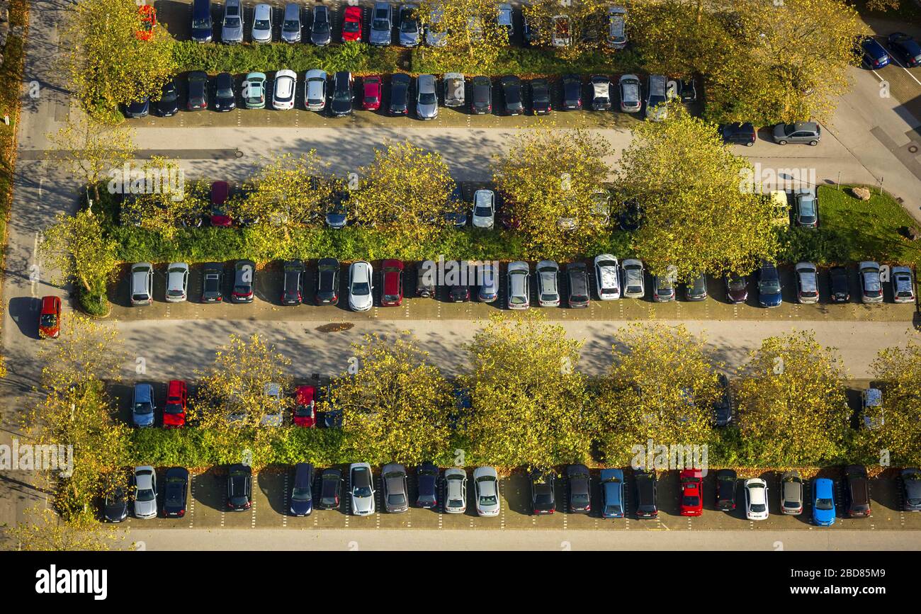 Parking the HELIOS Clinic in Schwelm, 28.10.2014, aerial view, Germany, North Rhine-Westphalia, Ruhr Area, Schwelm Stock Photo