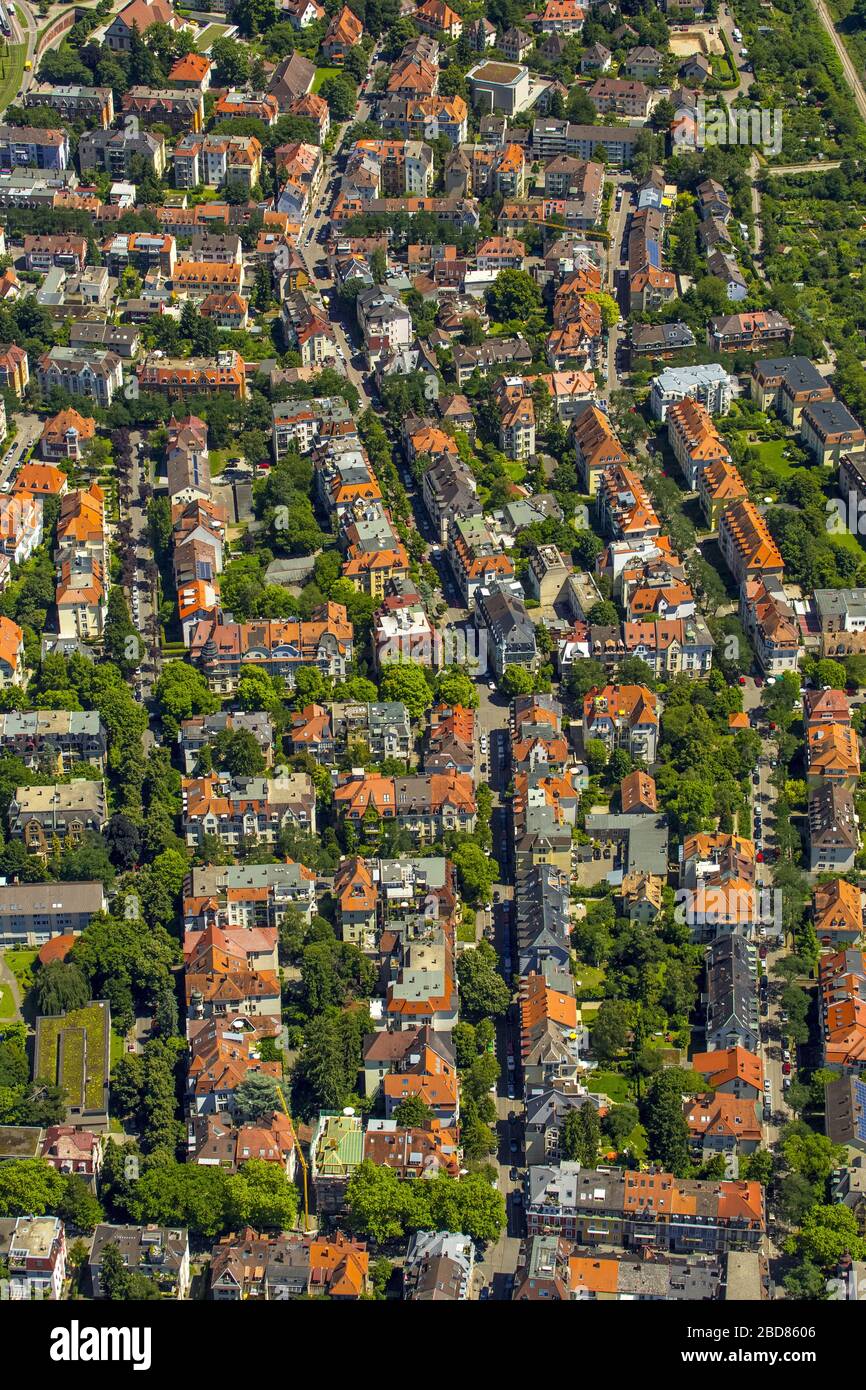 , residential area, district Waldsee at Schwarzwaldstrasse, 15.07.2014, aerial view, Germany, Baden-Wuerttemberg, Freiburg im Breisgau Stock Photo