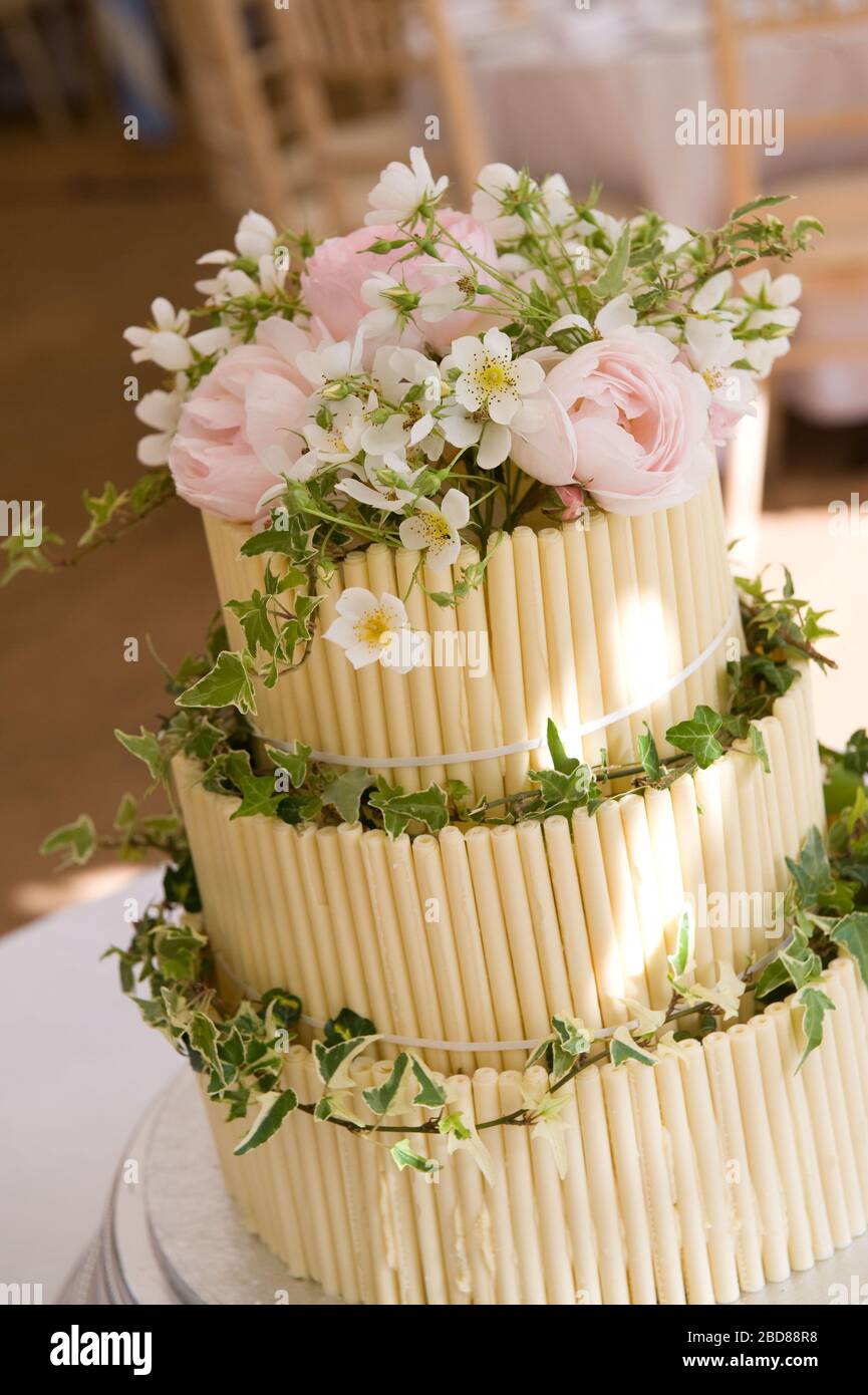 White chocolate layered wedding cake Stock Photo
