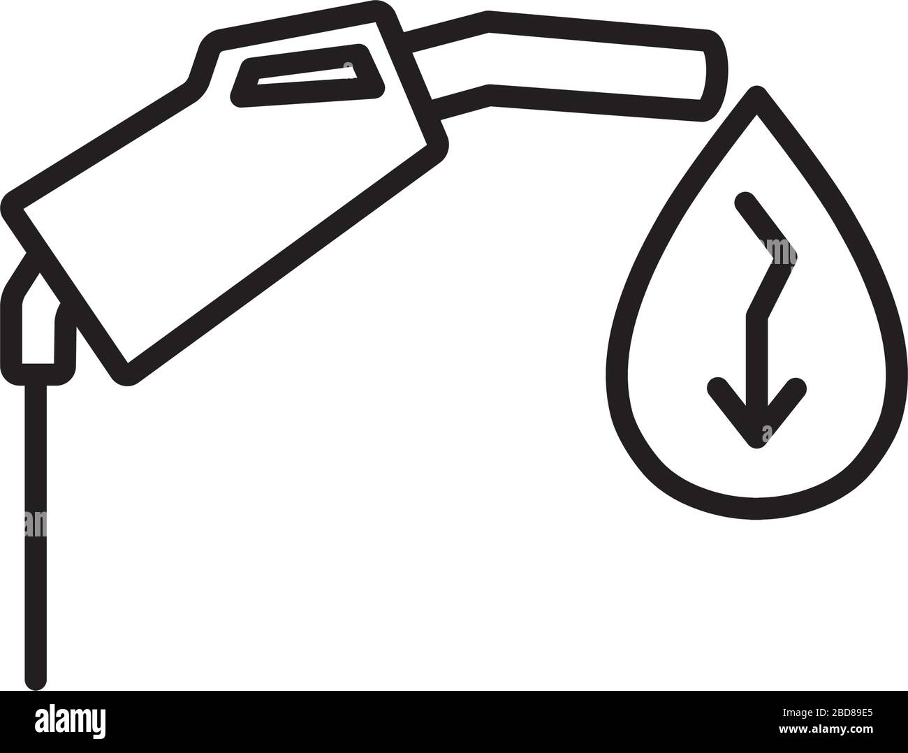 oil crash concept, gas nozzle with oil drop with arrow down icon over ...